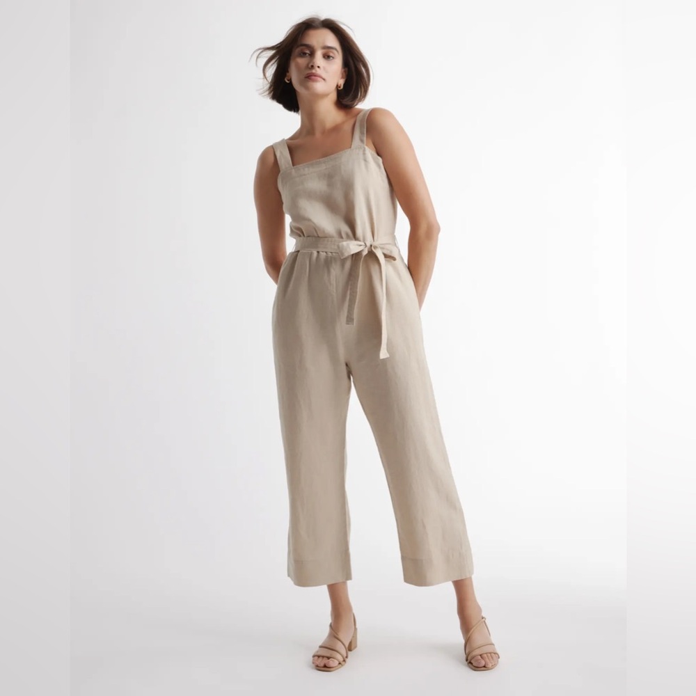 100% European Linen Square Neck Jumpsuit